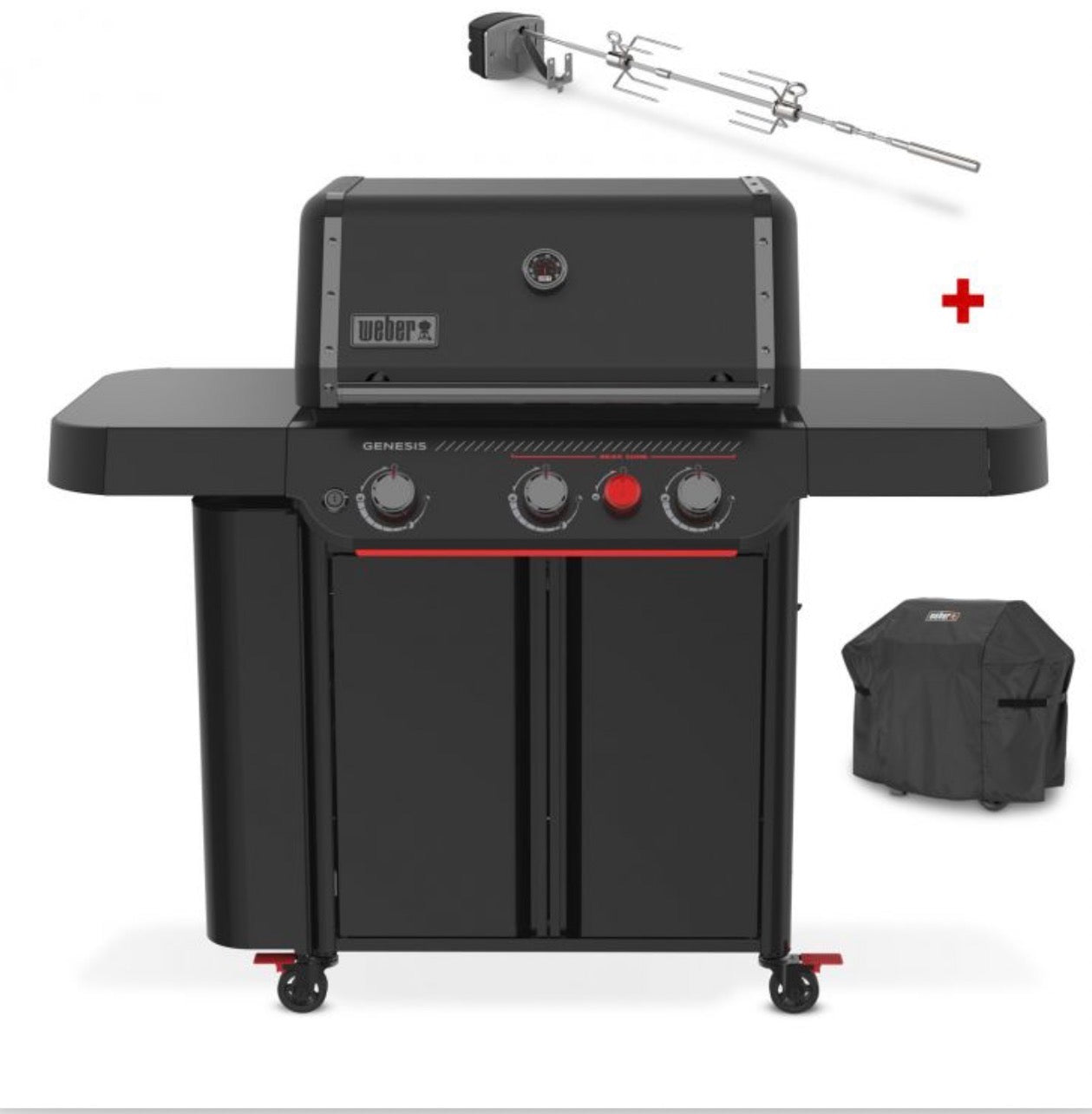 WEBER GASGRILL GENESIS E-330WR, STEALTH EDITION, INKLUSIVE DREHSPIESS U. ABDECKHAUBE